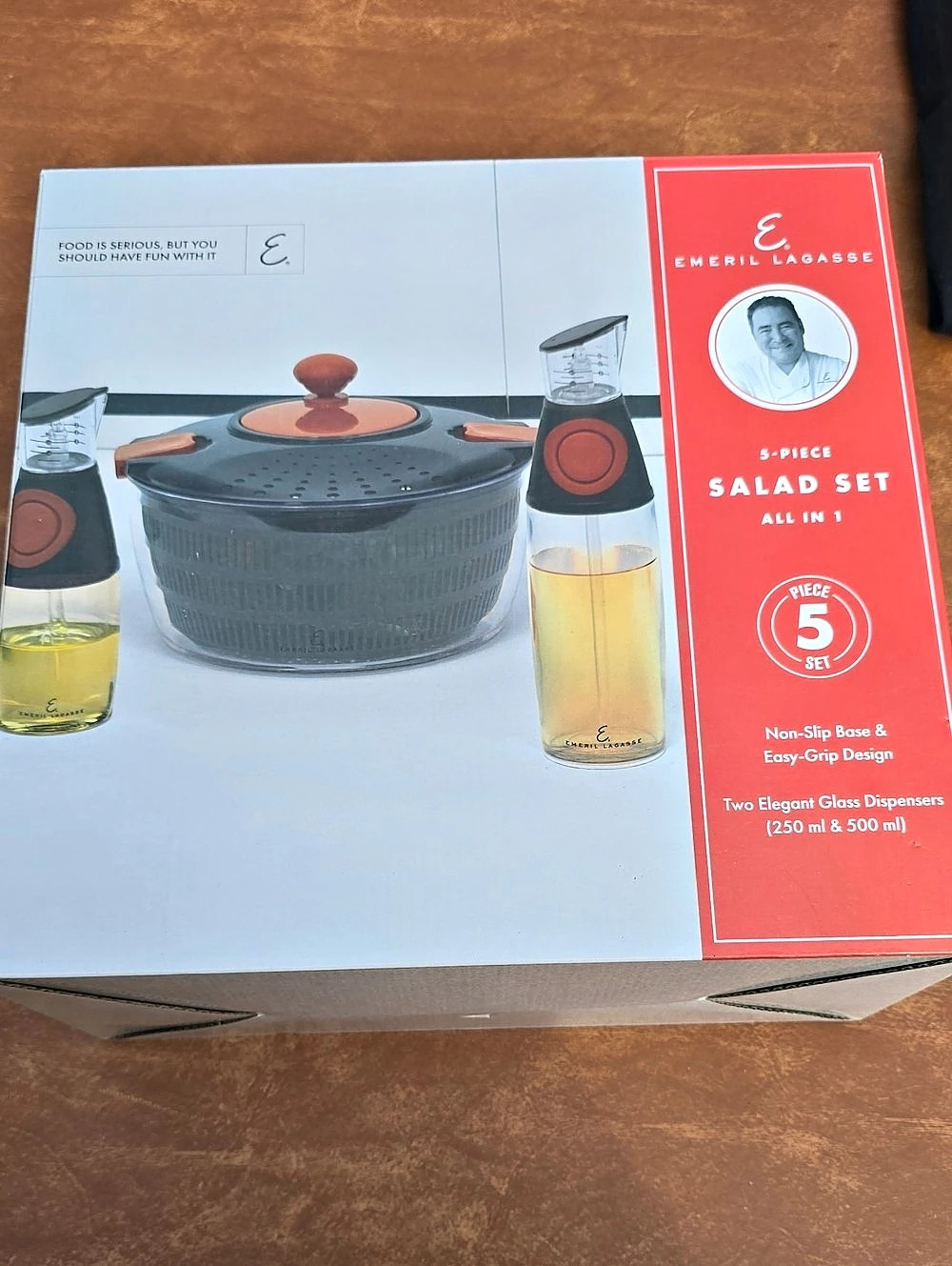 Emeril Lagasse 5-Piece Salad Set All in 1 Salad Spinner & Dressing Dispenser Set